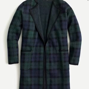 J.Crew Juliette collarless sweater-blazer in Black Watch tartan